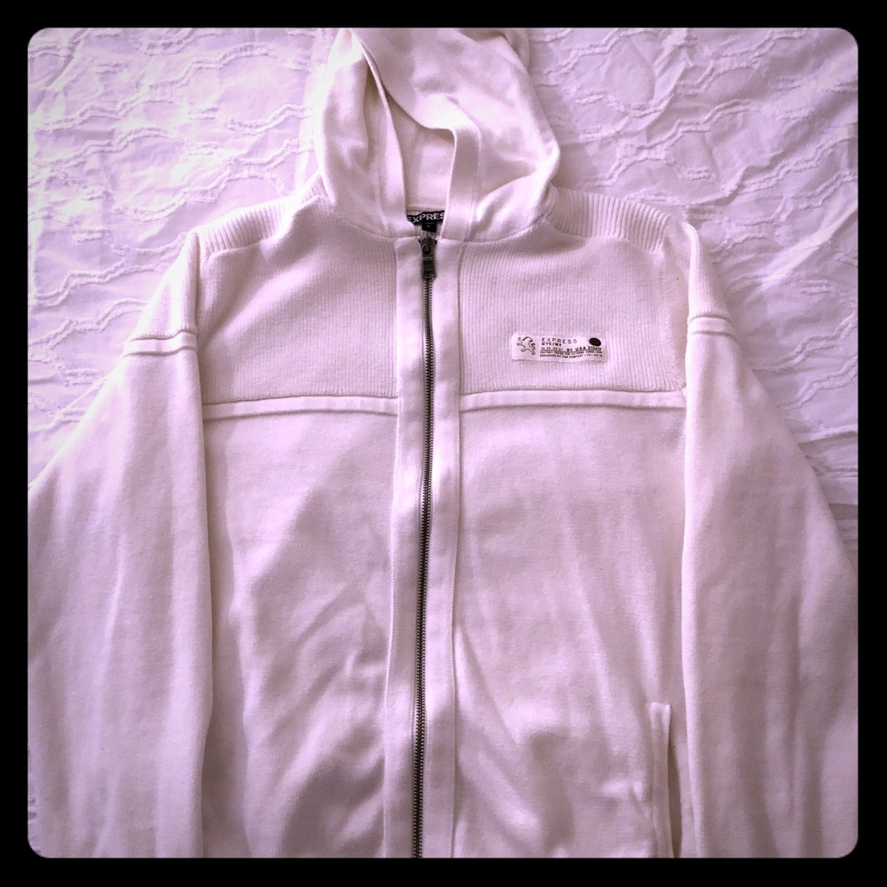 Express Zipper/Hoodie Sweater White Size L
